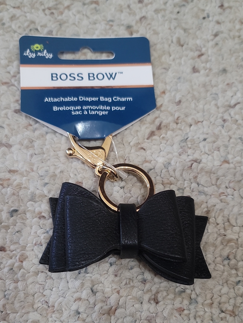 Itzy Ritzy Black Bow Keychain with Gold Hardware